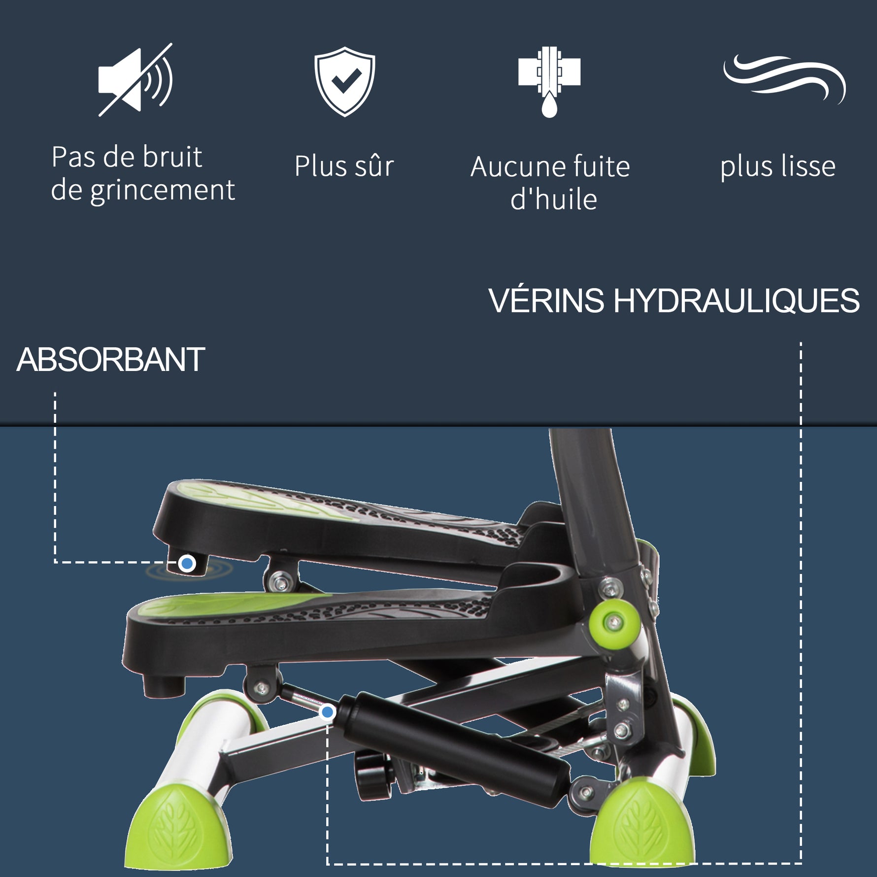 Stepper avec guidon stepper fitness appartement écran LCD résistance réglable acier gris vert noir