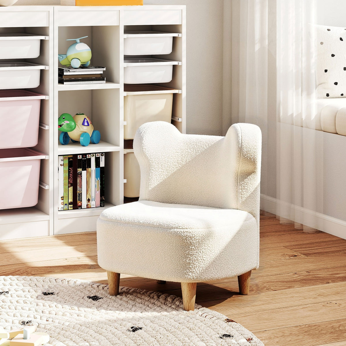 Fauteuil enfants canapé pour enfants avec dossier en forme ours, tissu en polaire teddy, 47 x 43 x 53 cm, beige