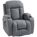 Fauteuil Inclinable de Massage et Chauffage, Fauteuil de Relaxation, Dossier Réglable, Pivotant, 82x99x103cm, Gris Clair