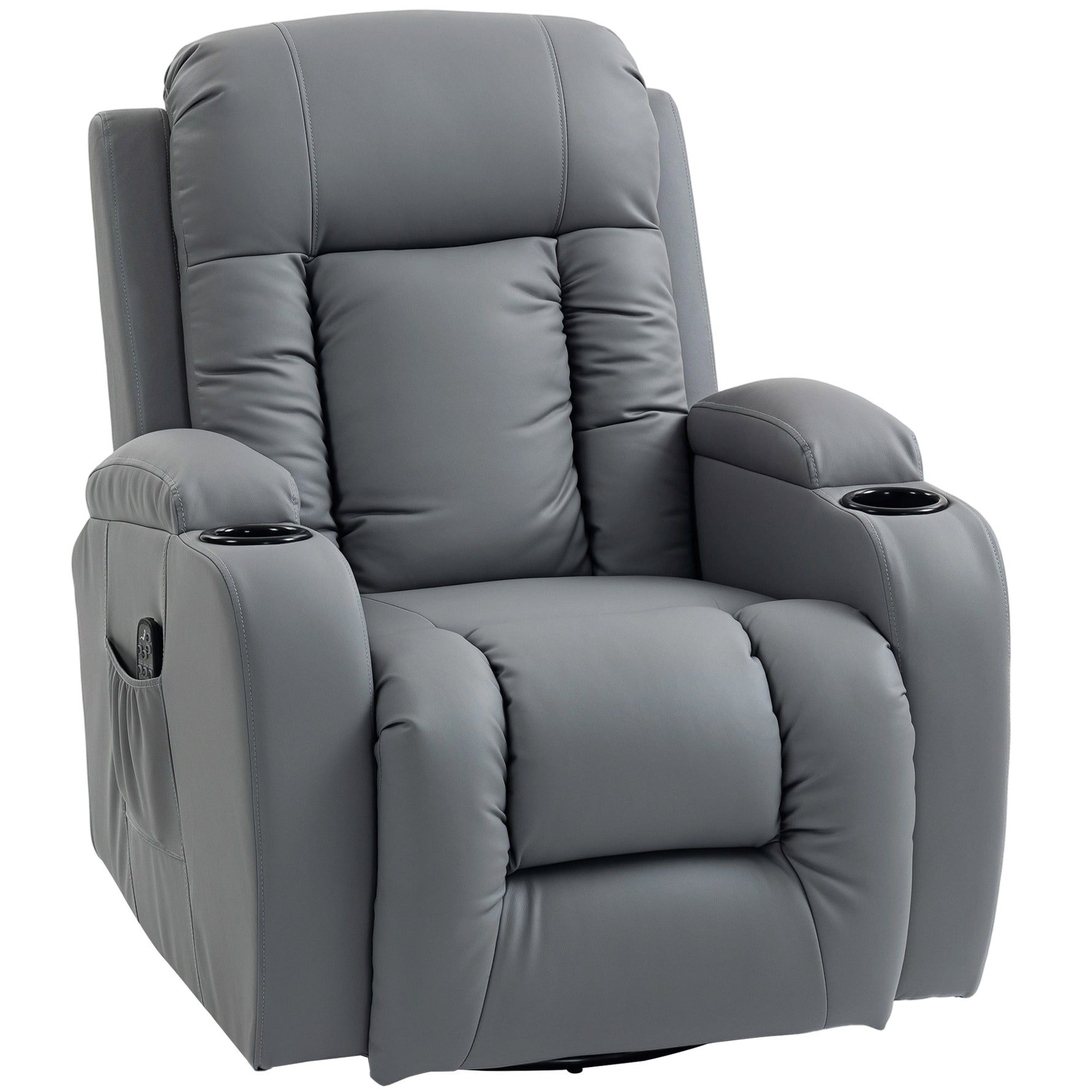 Fauteuil Inclinable de Massage et Chauffage, Fauteuil de Relaxation, Dossier Réglable, Pivotant, 82x99x103cm, Gris Clair