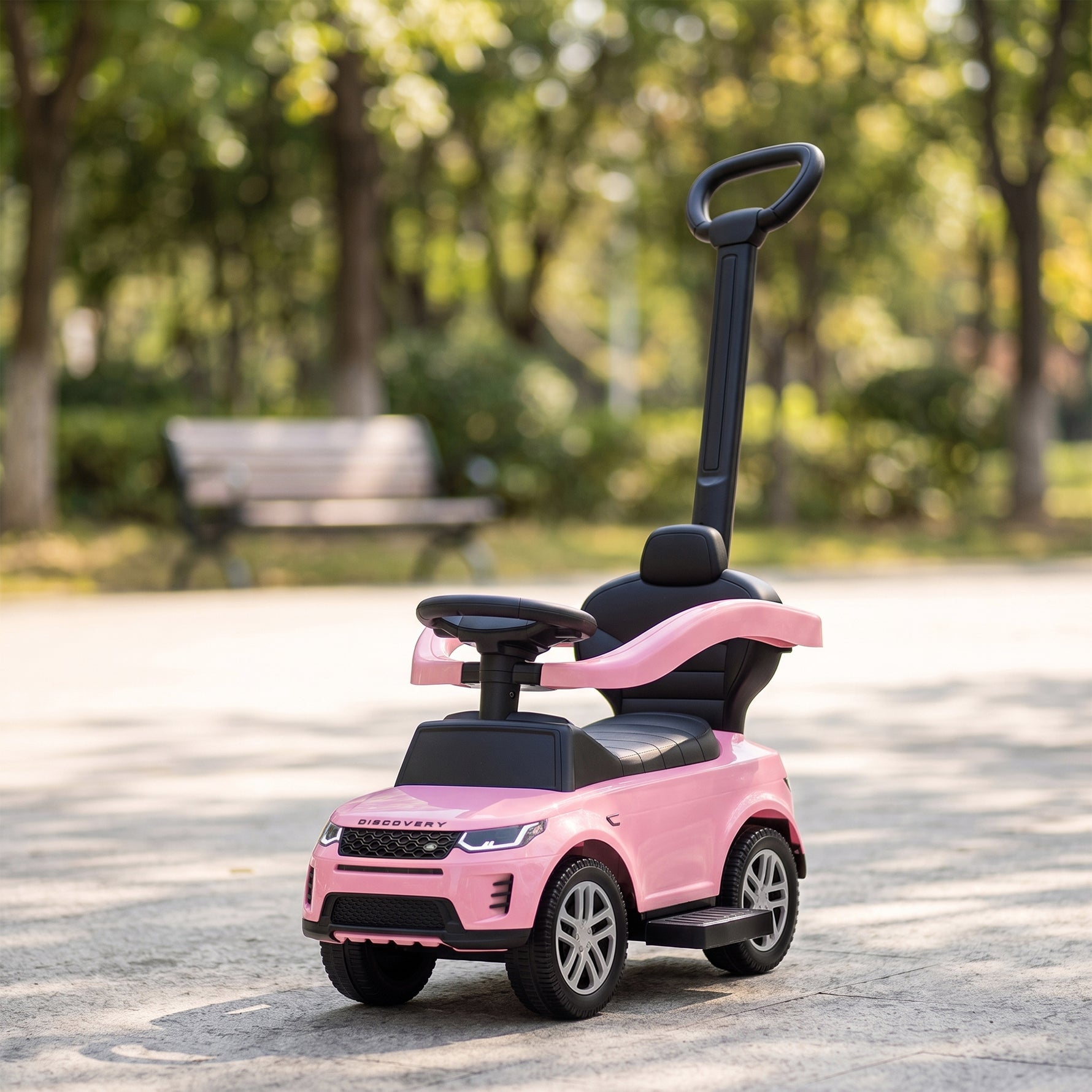 Porteur enfants Land Rover Discovery sous licence, porteur voiture à pousser avec poignée amovible, 84x40x94,5cm, rose