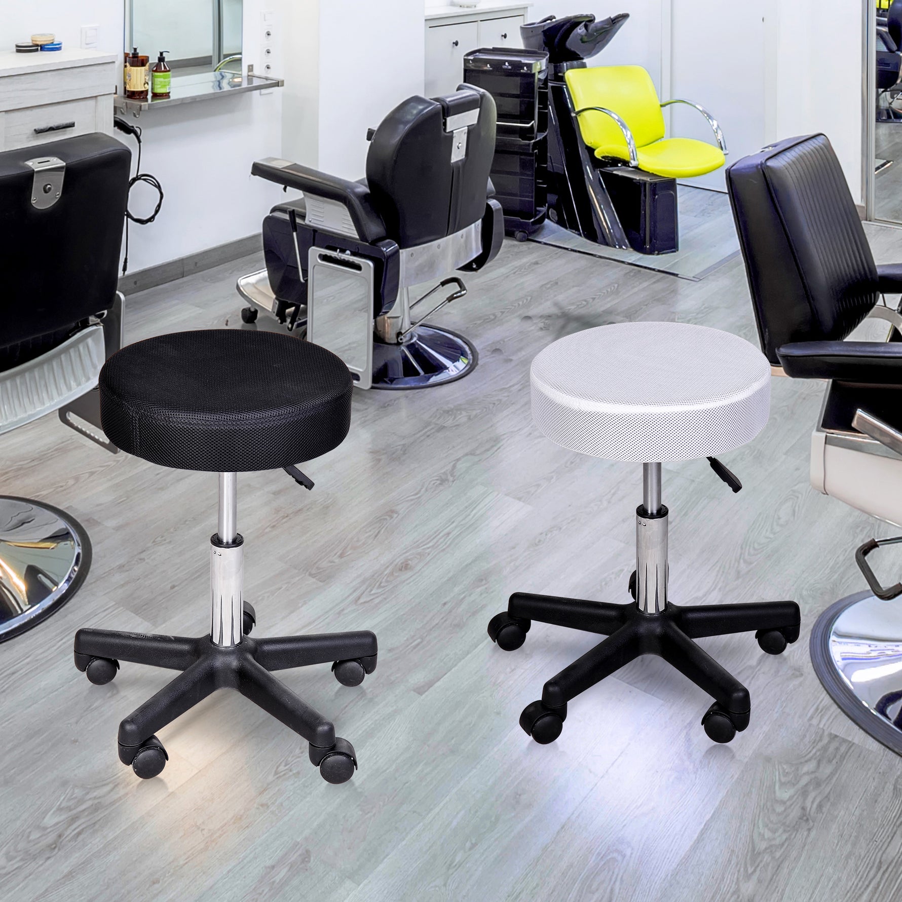 Lot de 2 tabourets de massage à roulettes reglable en hauteur pivotant avec trois couleurs de housse de protection