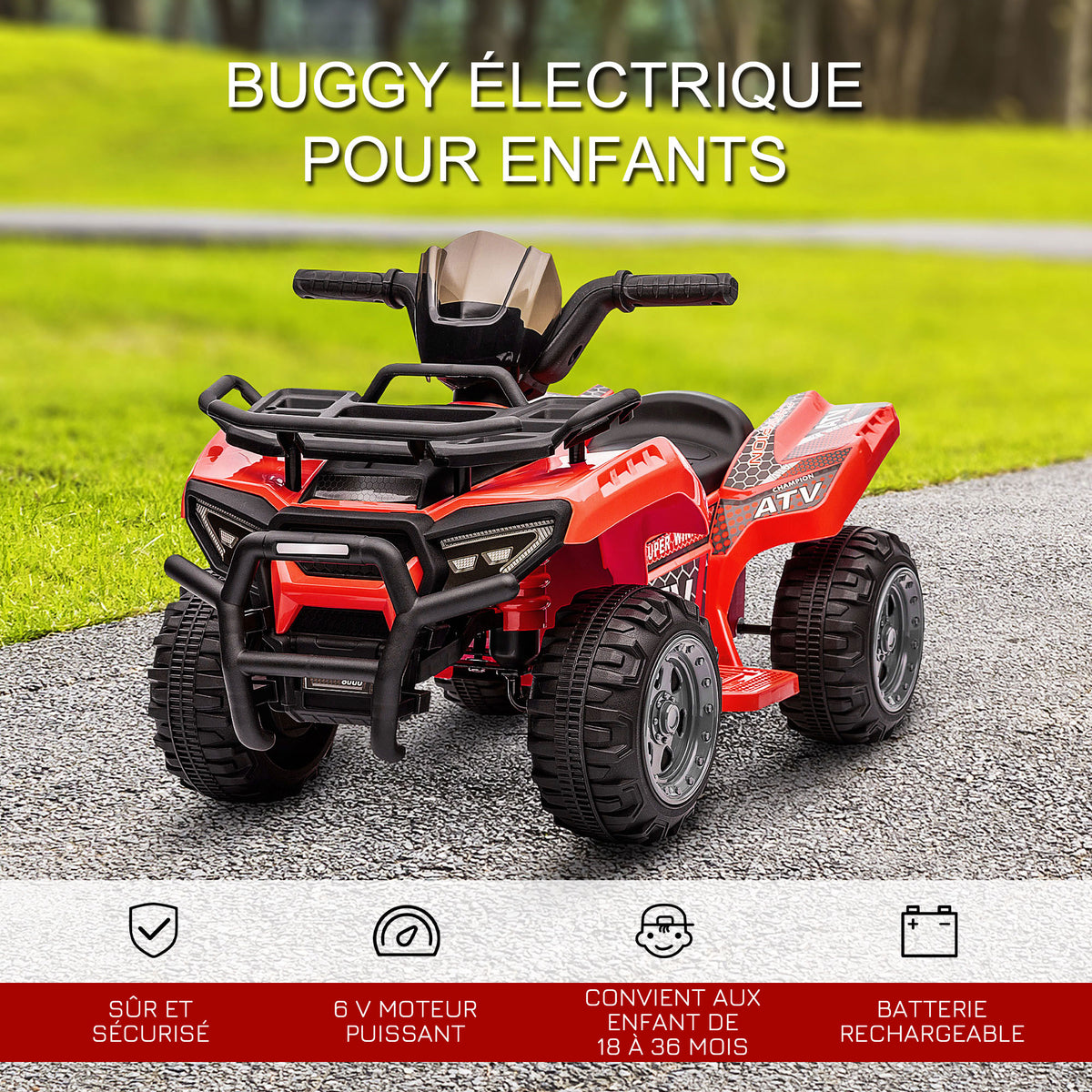 Quad buggy voiture électrique enfant quad électrique 18-36 mois 6 V 2 Km/h max. rouge