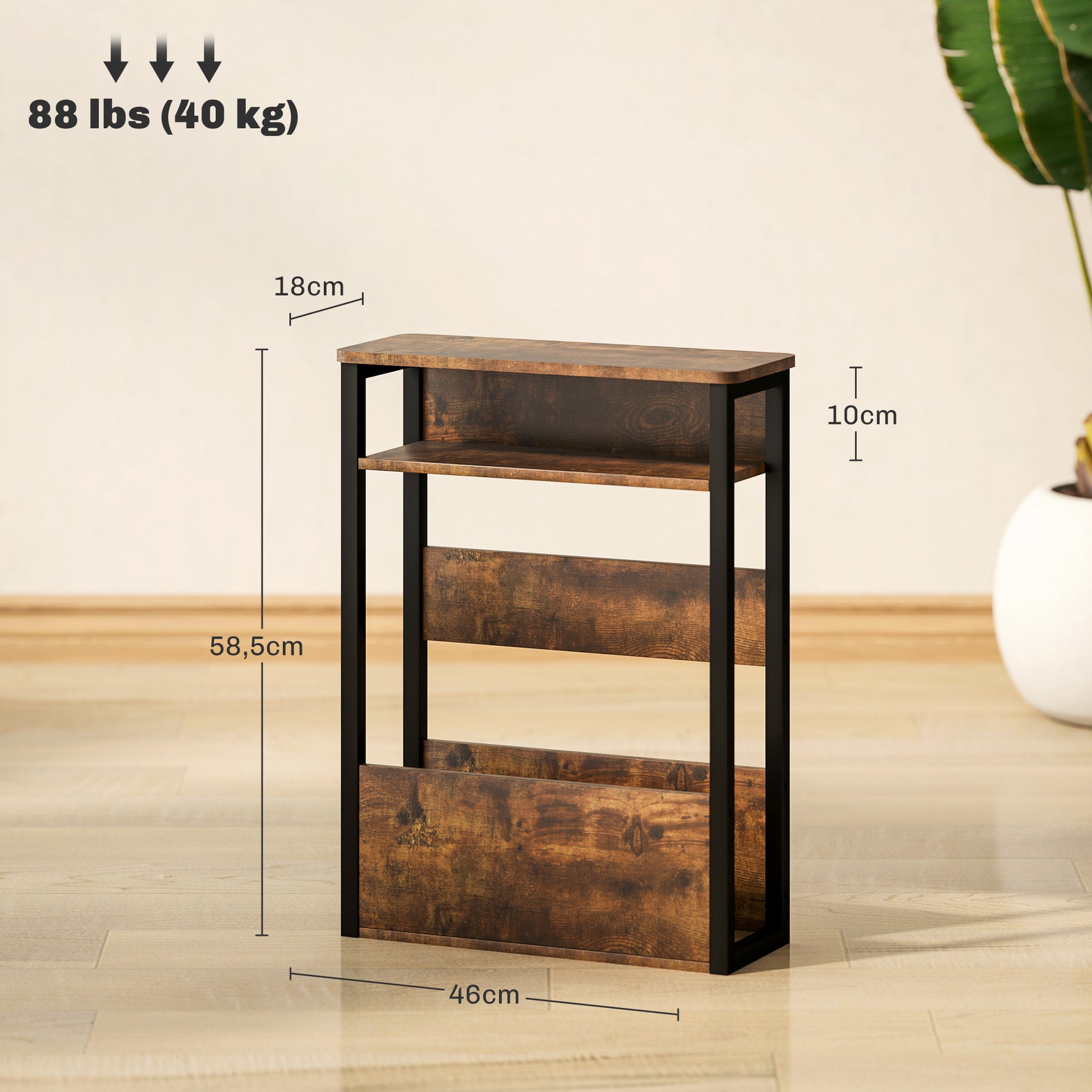 Table d'appoint table de chevet avec étagère à deux niveaux coins arrondis 46l x 18P x 58,5H cm brun rustique-2