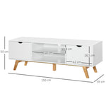 Meuble TV Banc TV sur Pied Moderne Scandinave 2 Portes 2 niches en Bois Blanc 150L x 39l x 50H cm
