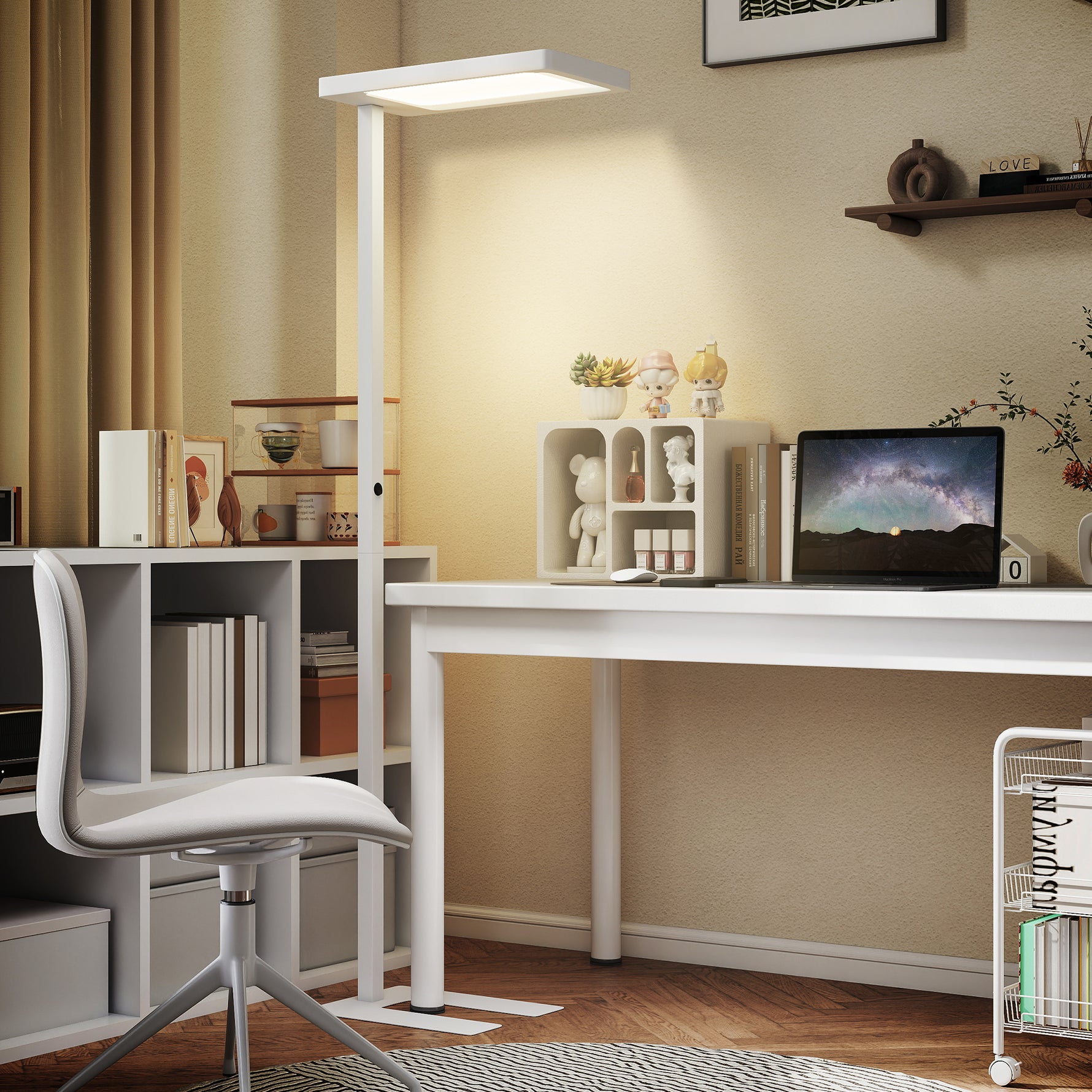 Lampadaire sur pied salon LED dimmable spectre complet pour le soin des yeux télécommande 60 x 32 x 196 cm blanc