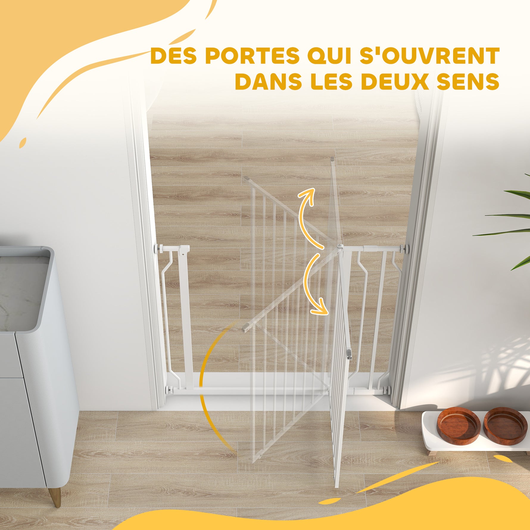 Barrière de sécurité chien barrière extensible 75-95 x 76 cm barrière escaliers couloirs portes sans perçage en acier et ABS blanc