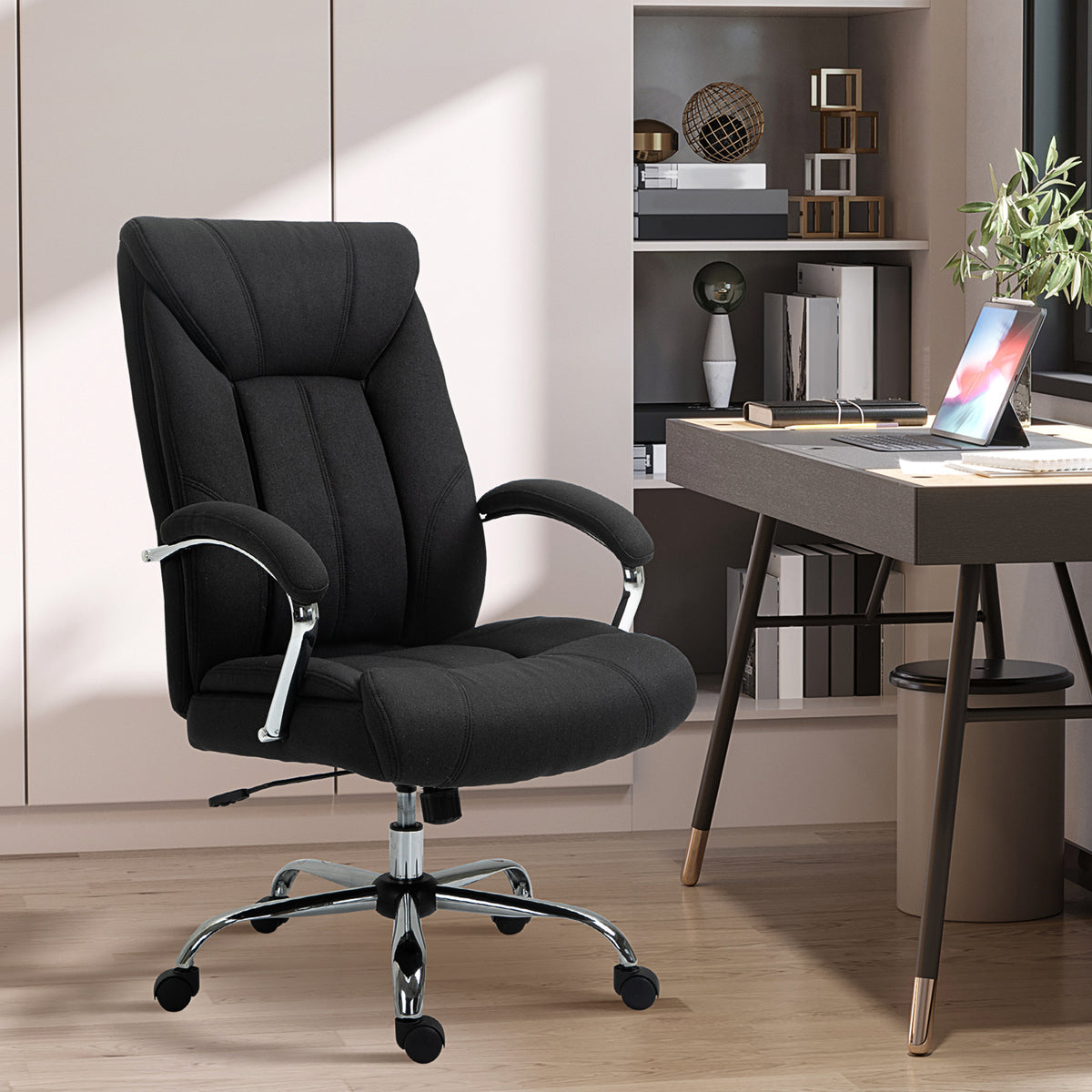 Silla de oficina, silla de escritorio ergonómica, altura ajustable, respaldo alto, función basculante, 65x78x118cm, negro