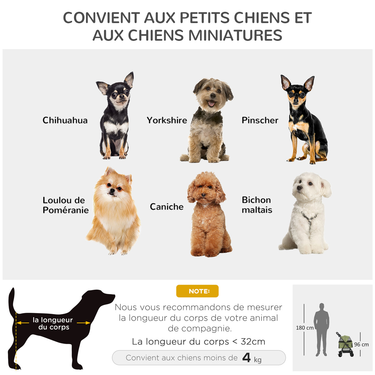Poussette buggy pliable chien chat panier rangement porte-gobelets tissu 300D Oxford imperméable 4 roues vert