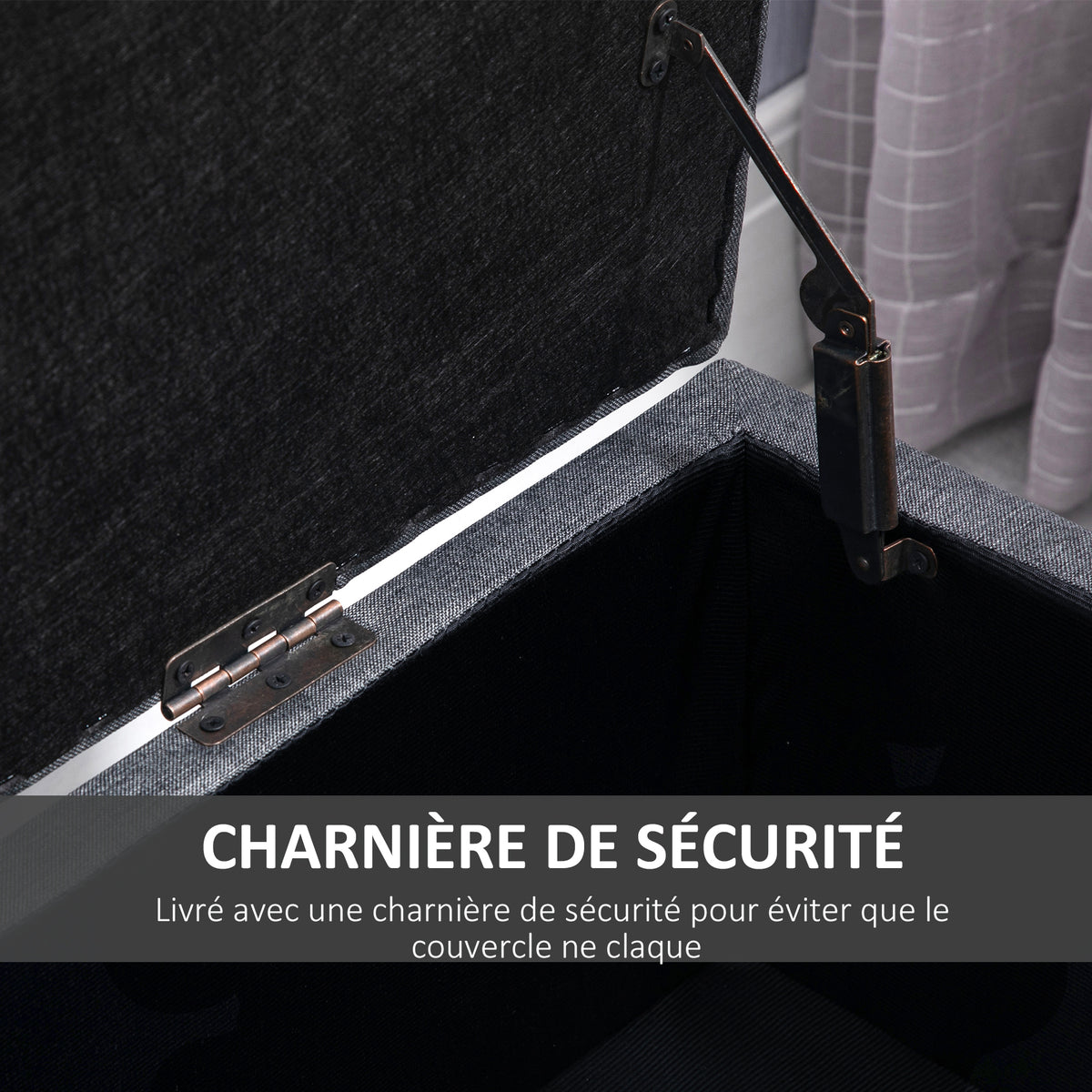 Banc de rangement pouf salon bout de lit coffre de rangement pour salon, chambre, entrée, 100 x 40 x 44 cm, gris foncé