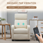 Fauteuil de Relaxation et Massage avec Inclinaison Manuelle Dossier Repose-Pied réglable revêtement synthétique Crème