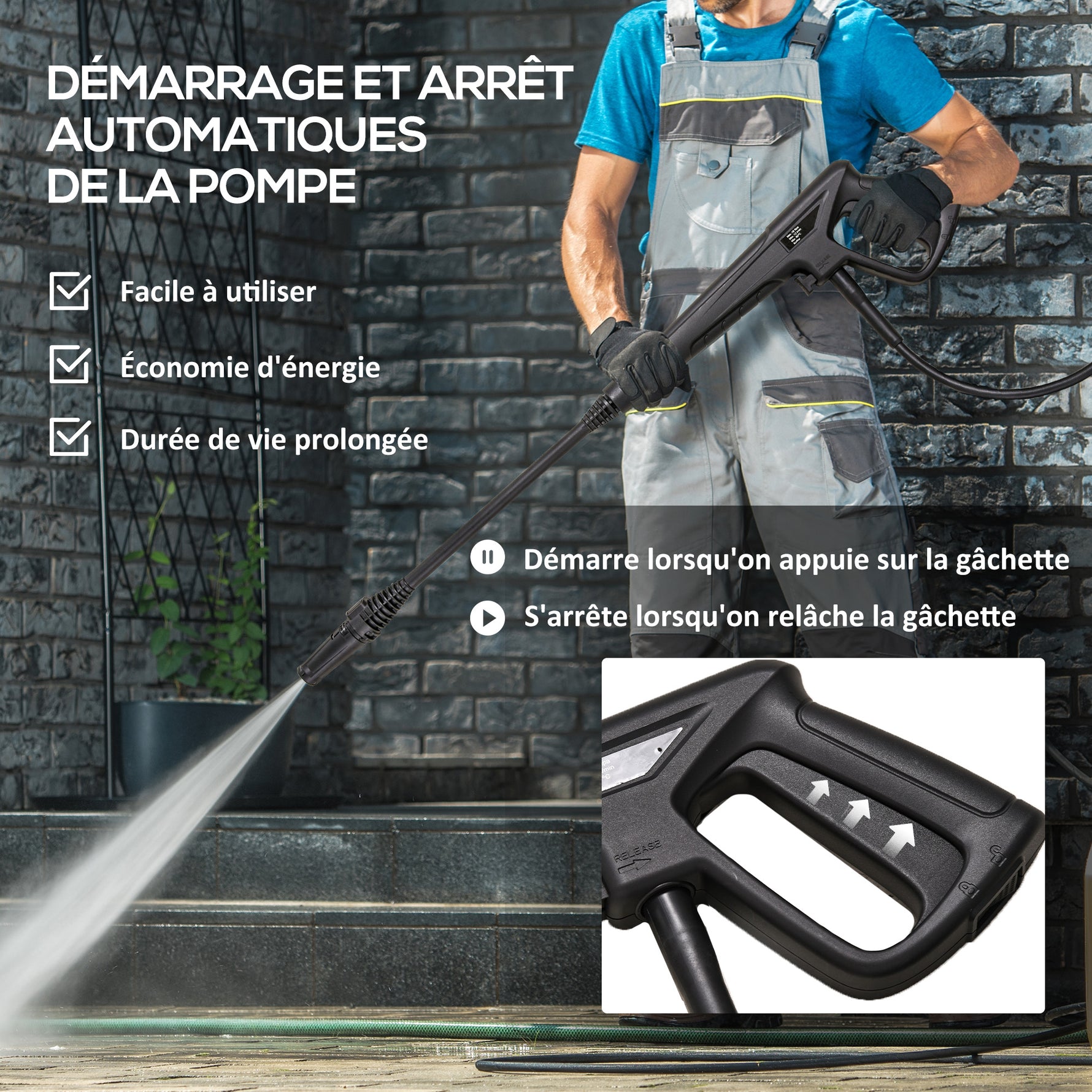 Nettoyeur Haute Pression 1600W, Débit 432 L/h, Pompe en Aluminium 130 Bars, Tuyau 6m, Flacon de Savon, Bleu