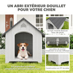 Caseta para perro de exterior, casa para perro de polipropileno impermeable ventilada con suelo elevado 66x55x65cm gris claro