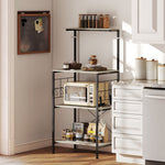 Scaffale da cucina, supporto per microonde, con pannello a griglia, 8 ganci, 60 x 42 x 134,5 cm, rovere