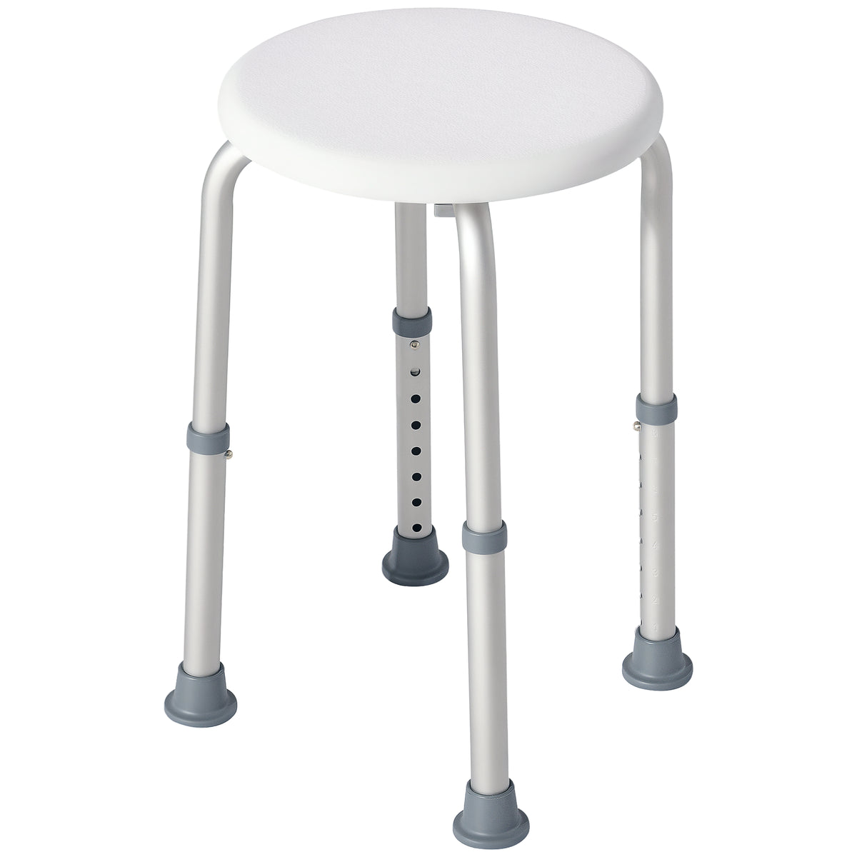 Höhenverstellbarer Duschhocker, ergonomischer Duschsitz, rutschfeste Füße, max. Belastung 136 kg, Alu/HDPE, weiß