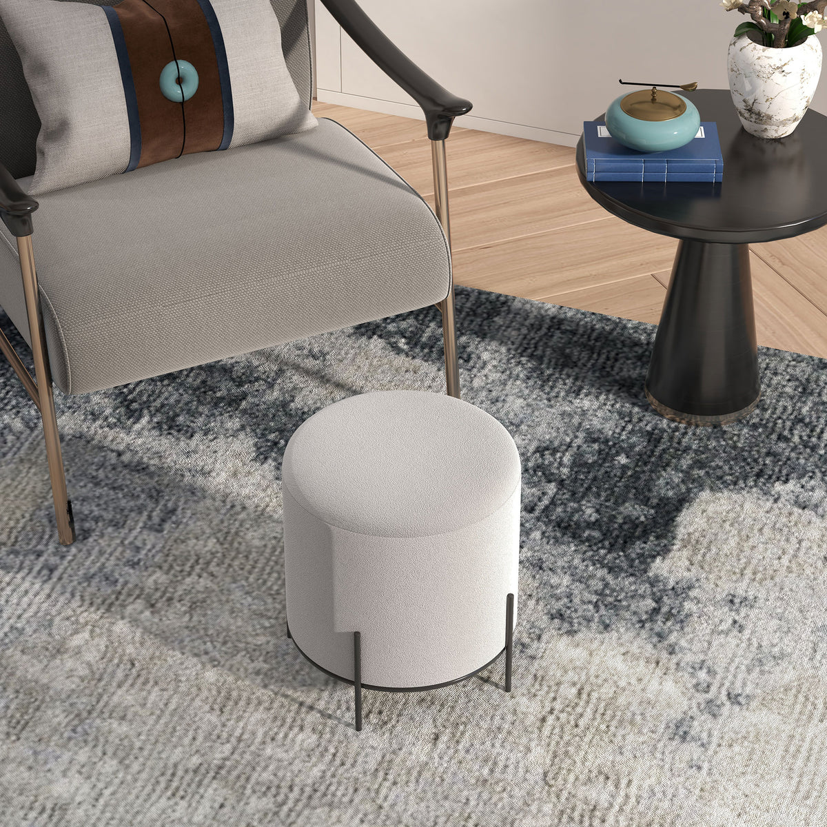 Lot de 2 poufs ottoman tabouret pouf repose-pied en velours pieds en acier pour salon chambre Ø 35 x 38 cm gris clair