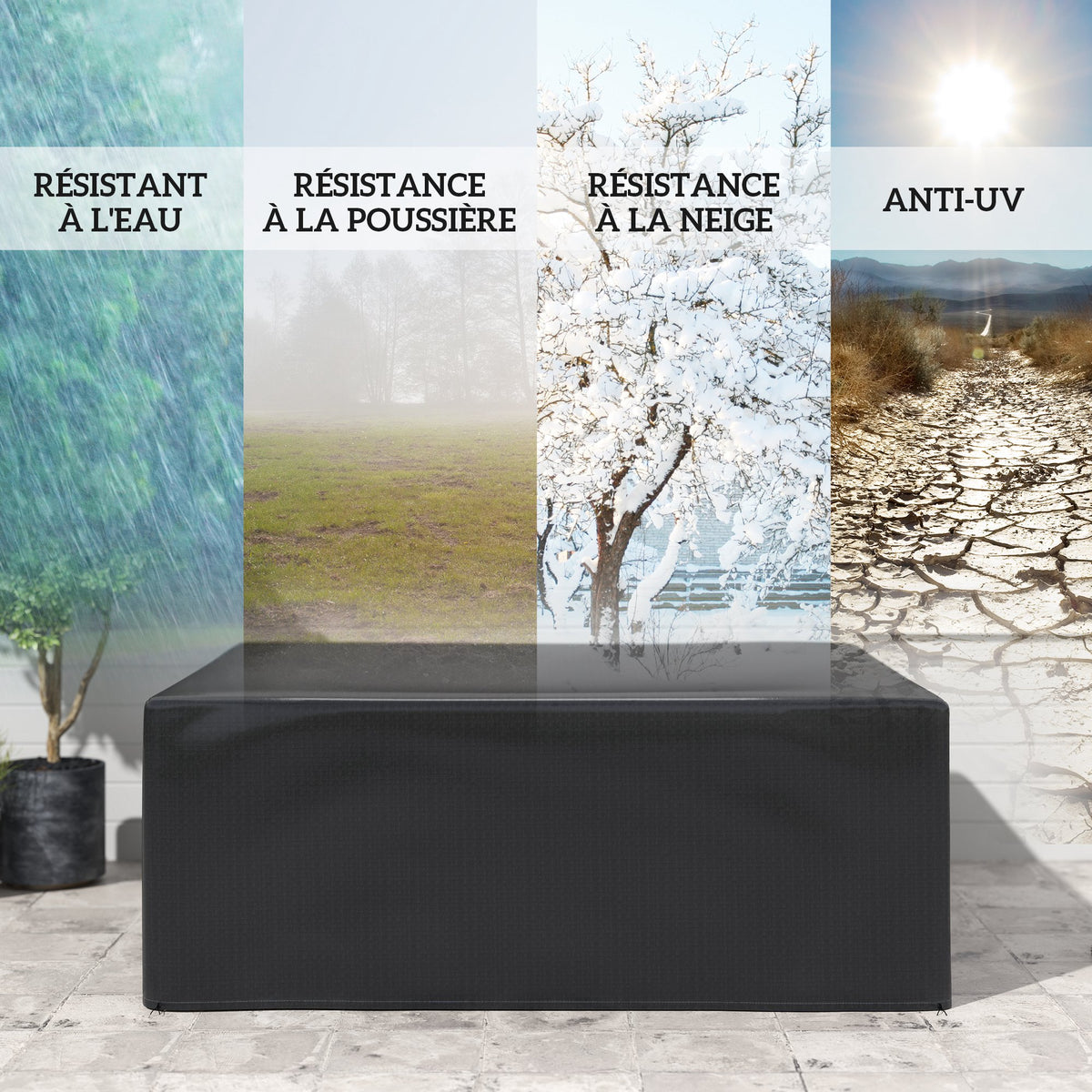 Housse salon de jardin extérieure bâche de protection extérieure anti-UV  en polyéthylène 235 x 190 x 90 cm noir