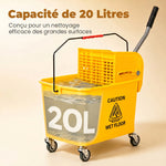 Chariot de nettoyage lavage seau de ménage 20 L avec essoreur et séparateur eau sale propre jaune 60L x 27l x 70,5H cm