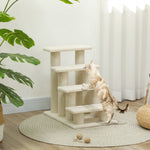 Huisdierentrap met 4 treden, bekleding met bouclé-effect, 61 x 41 x 60 cm, crème