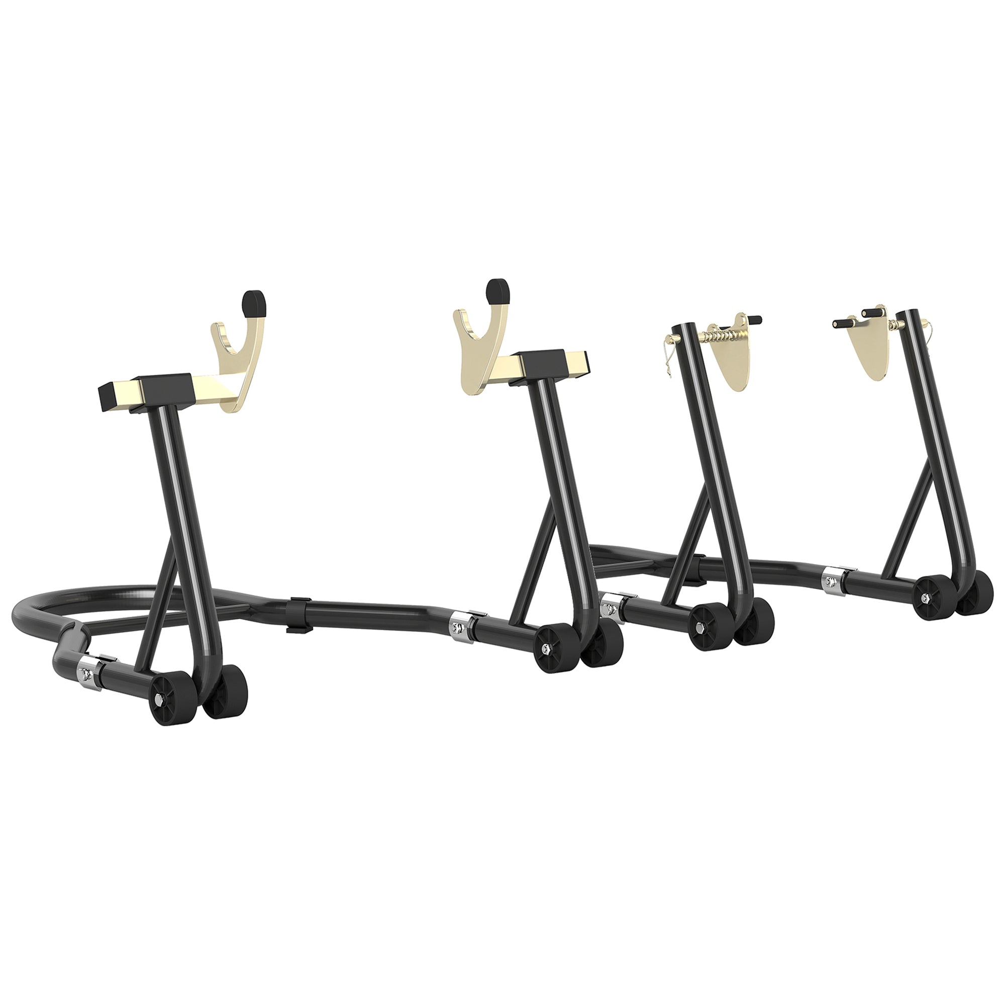 Béquille roue avant arrière charge 390 kg béquille d'atelier moto bras réglable en acier, fourche en forme de U + L noir