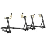 Béquille roue avant arrière charge 390 kg béquille d'atelier moto bras réglable en acier, fourche en forme de U + L noir