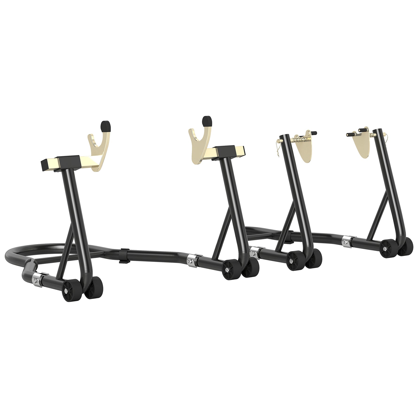 Béquille roue avant arrière charge 390 kg béquille d'atelier moto bras réglable en acier, fourche en forme de U + L noir