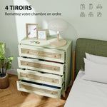 Commode 4 tiroirs meuble de rangement cannage en rotin aspect bois clair 80 x 35 x 95 cm vert