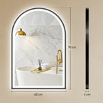 Miroir Salle de Bain avec Éclairage 60 x 90 cm, Miroir LED Arqué, Anti-Buée, 3 Couleurs Lumière, Dimmable, Mémoire, Noir
