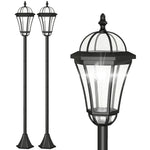 2 staande solarlantaarns voor buiten/tuin met 2 witte 6000K ledlampen IP44 Ø18,5 x 129H cm zwart