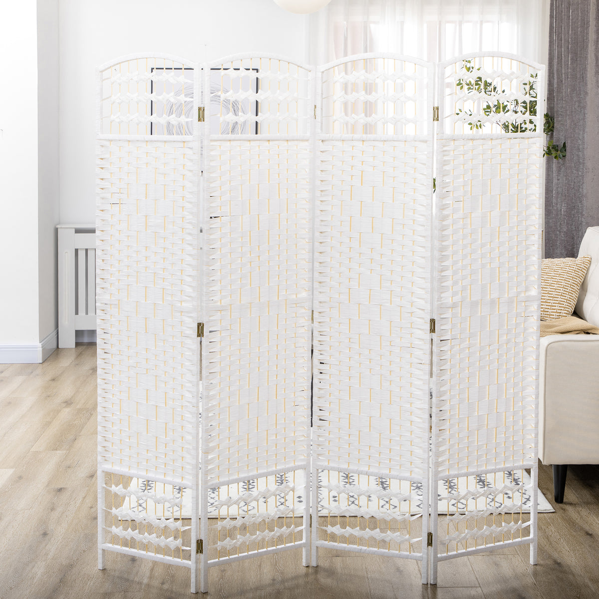 Paravent intérieur en bois séparateur de pièce cloison pliable 4 panneaux 160 x 170 cm blanc