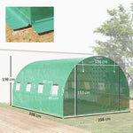Serre tunnel de jardin 3 x 4 x 2 m avec porte enroulable et grandes fenêtres, en acier galvanisé et PE, vert