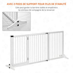 Dog safety gate, freestanding gate, adjustable length, built-in lockable door, dim. 113-166L x 36W x 71H cm, white pine