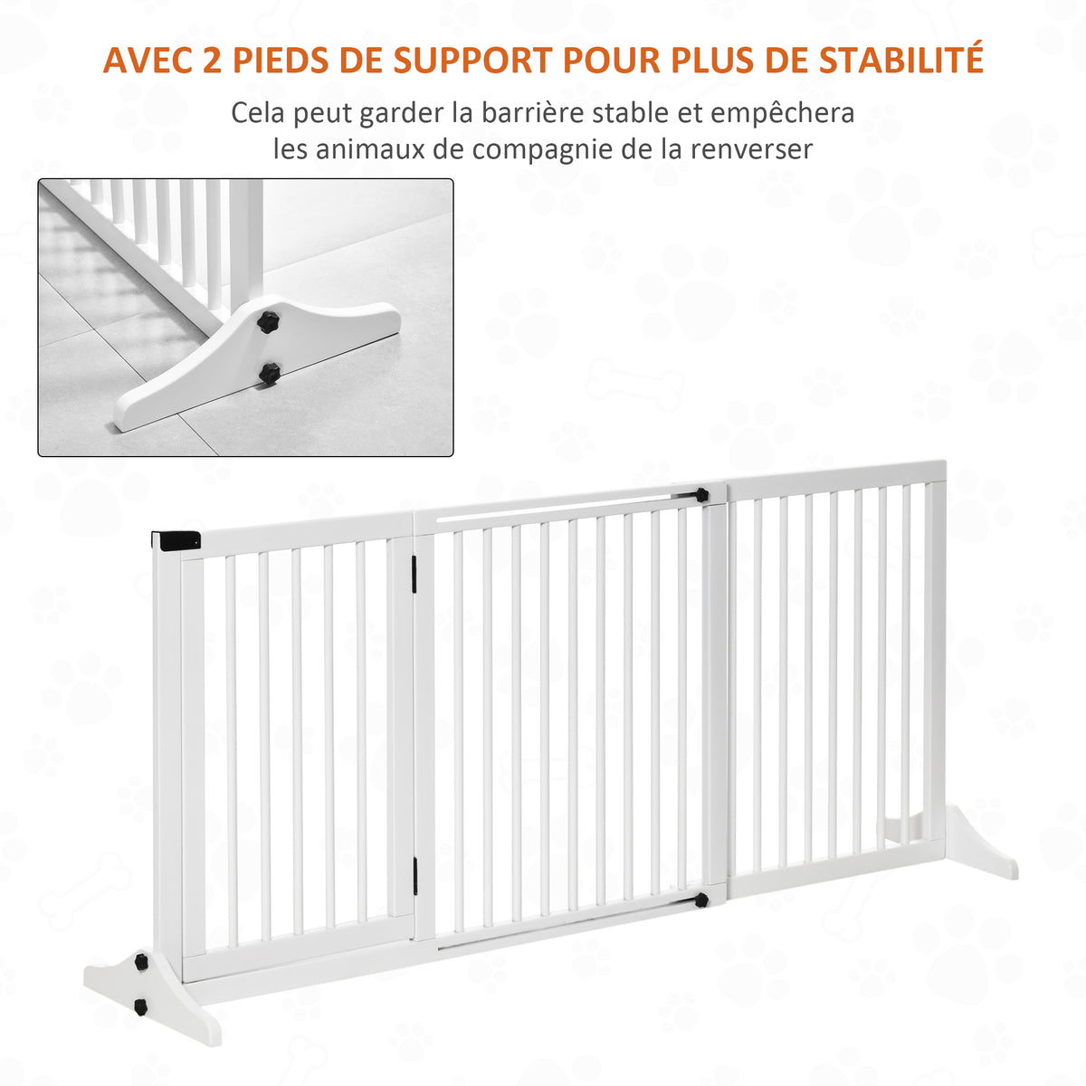 Dog safety gate, freestanding gate, adjustable length, built-in lockable door, dim. 113-166L x 36W x 71H cm, white pine