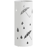 Porte parapluie cylindrique support pour parapluies bac d'égouttement amovible et 4 crochets, Ø 17 x 41 cm, blanc