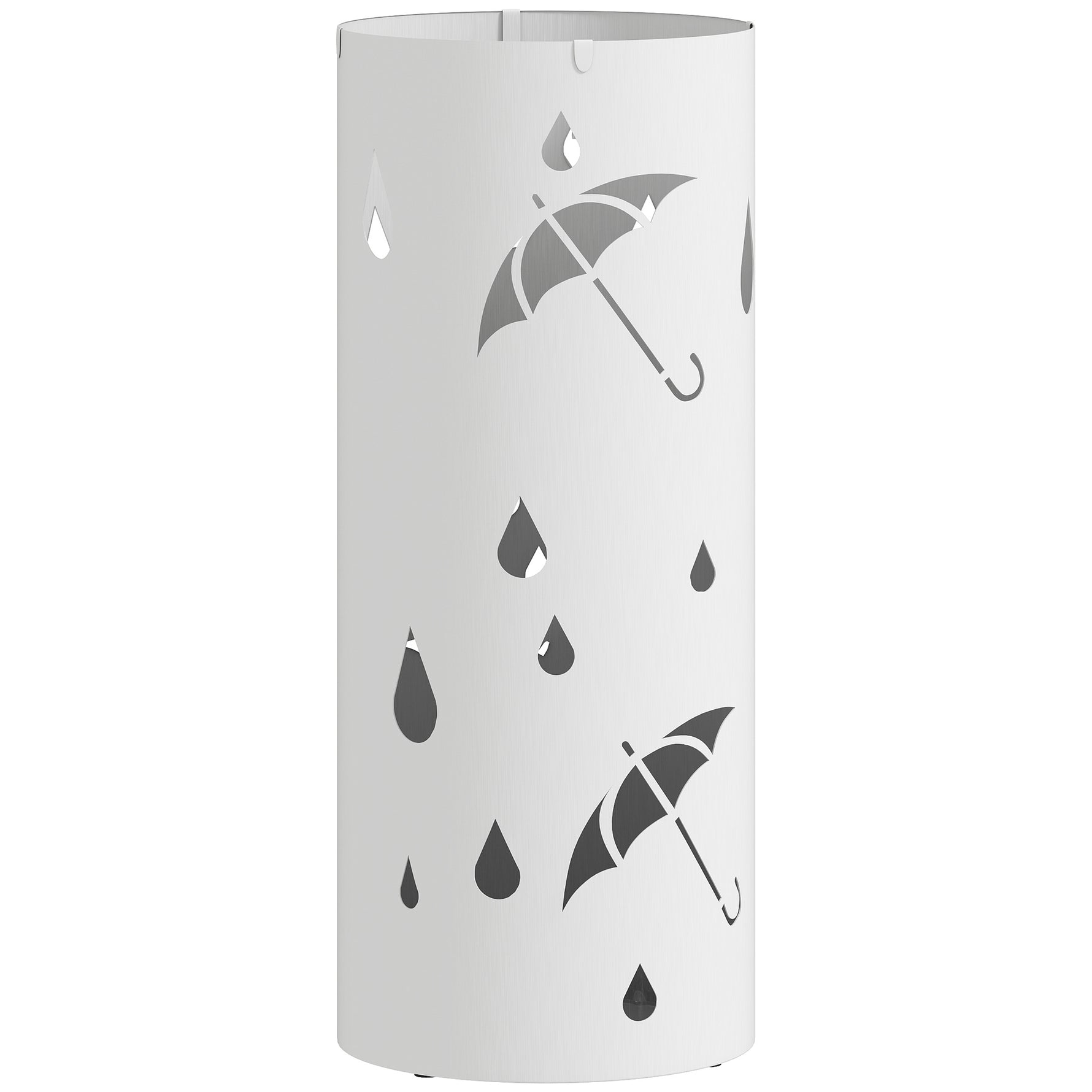 Porte parapluie cylindrique support pour parapluies bac d'égouttement amovible et 4 crochets, Ø 17 x 41 cm, blanc