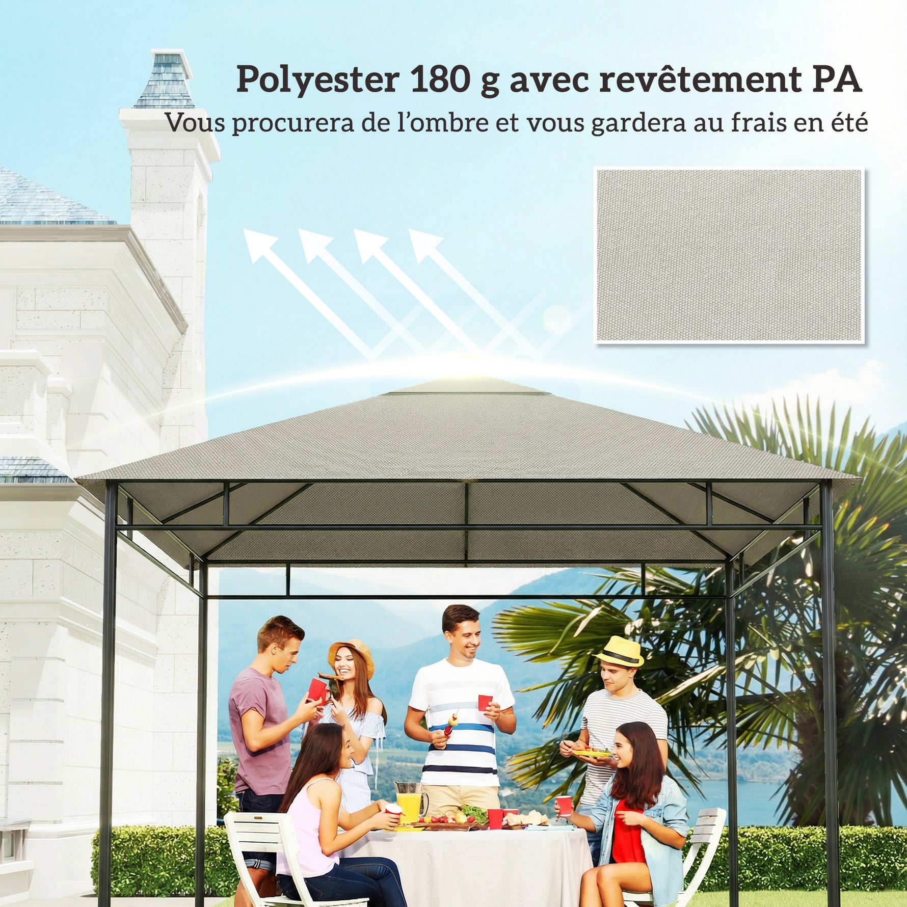 Toile de rechange pour pavillon tonnelle tente toit de remplacement gazebo de jardin polyester 180 g/m² 3 x 3 m gris