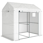 Serre de jardin PE, serre de balcon, bâche renforcée 135 g/m², châssis en acier, porte zippée, 200 x 140 x 200 cm, blanc