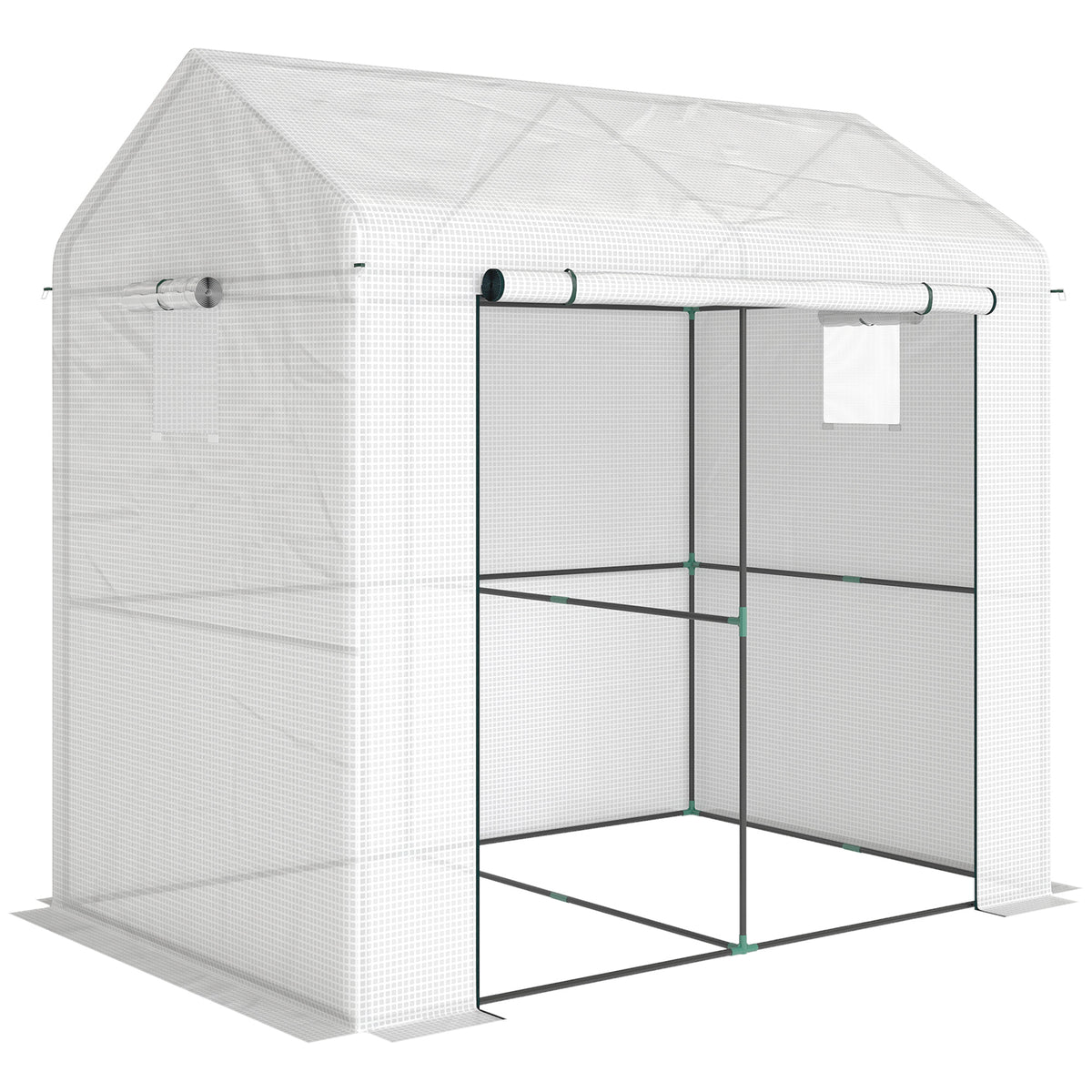Serre de jardin PE, serre de balcon, bâche renforcée 135 g/m², châssis en acier, porte zippée, 200 x 140 x 200 cm, blanc