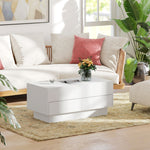 Table basse relevable, table de salon avec compartiment caché et 2 tiroirs, 100 x 50 x 44 cm, blanc
