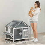 Maison pour Chat Extérieur Toit Ouvrant Fenêtre Panoramique Porte à Lamelles et Plateforme de Repos 101x72,5x81cm Gris