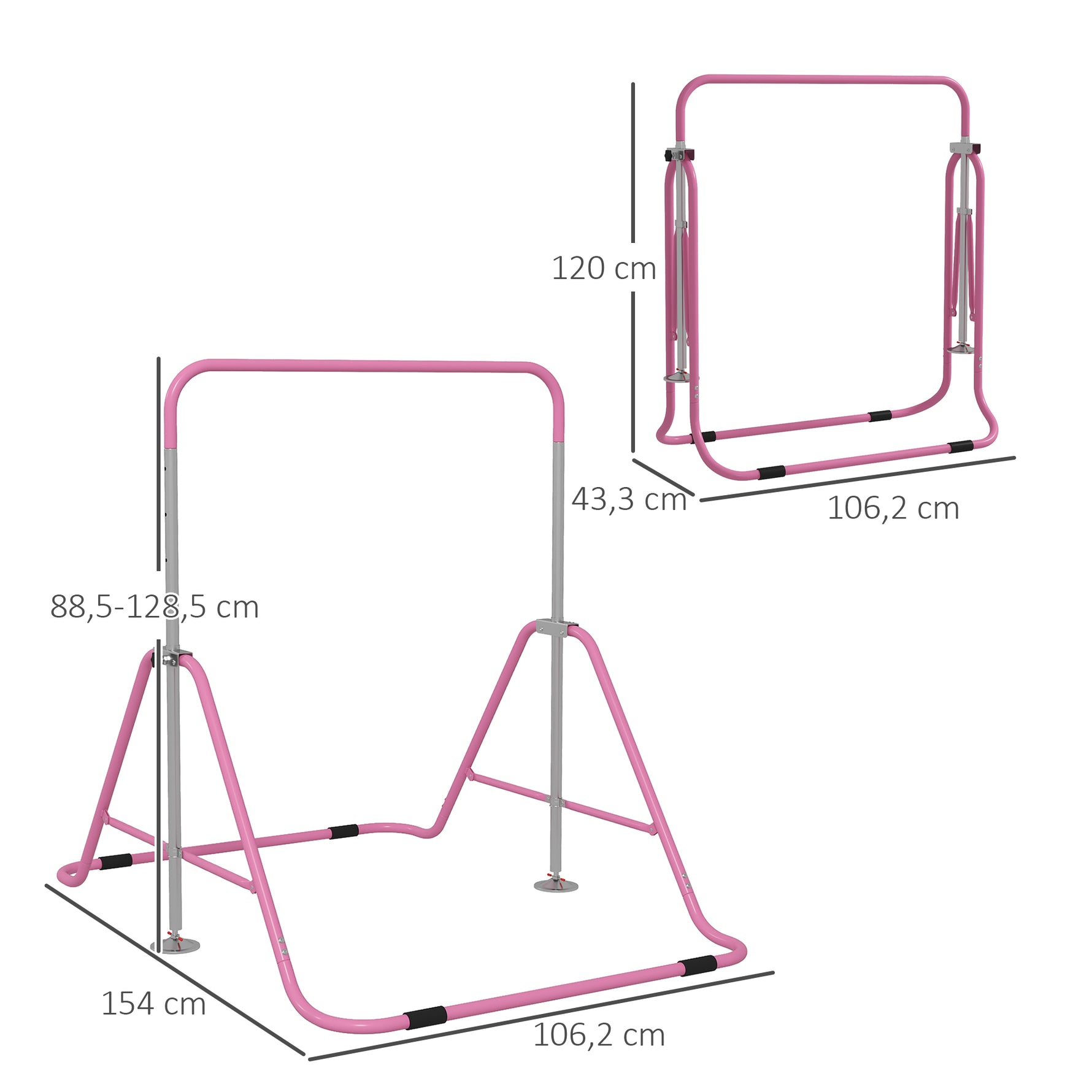Barre fixe de gymnastique pour enfants pliante hauteur réglable de 88 à 128 cm rose