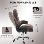 Fauteuil de bureau, chaise bureau ergonomique, hauteur réglable, accoudoirs relevables, 70 x 70 x 114-122 cm, marron
