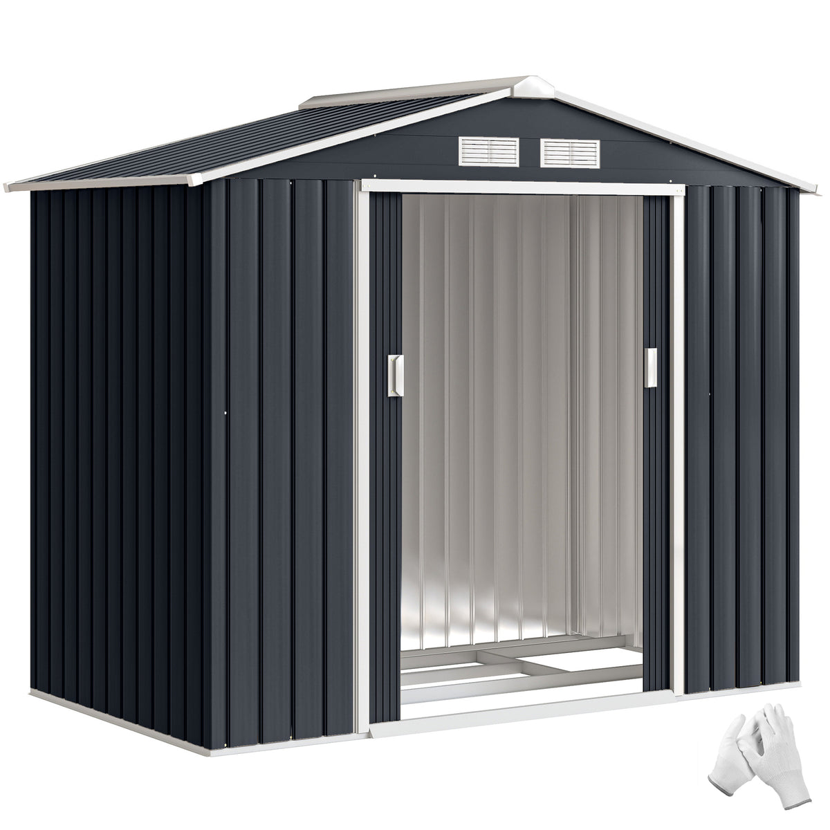 Abri de Jardin 2,42 m² - Remise pour Outils avec Fondation - cabanon Porte verrouillable - tôle d'acier Gris
