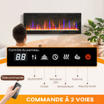 Cheminée électrique mural ou encastrable 900W/1800W, effet flamme à 12 couleurs 5 luminosités, 127 x 9,4 x 47 cm, noir
