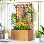 Jardinière avec treillis, bac à fleurs en bois massif avec trous de drainage et doublure, 64 x 33 x 122 cm, bois naturel-9
