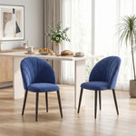 Lot de 2 chaises de salle à manger, chaises de cuisine rembourrées sans accoudoirs, pieds en acier, 52x55x79cm, bleu