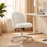 Chaise de Bureau Ergonomique, Fauteuil de Bureau Inclinable en Tissu Bouclette Sans Accoudoirs, Hauteur Réglable, Crème
