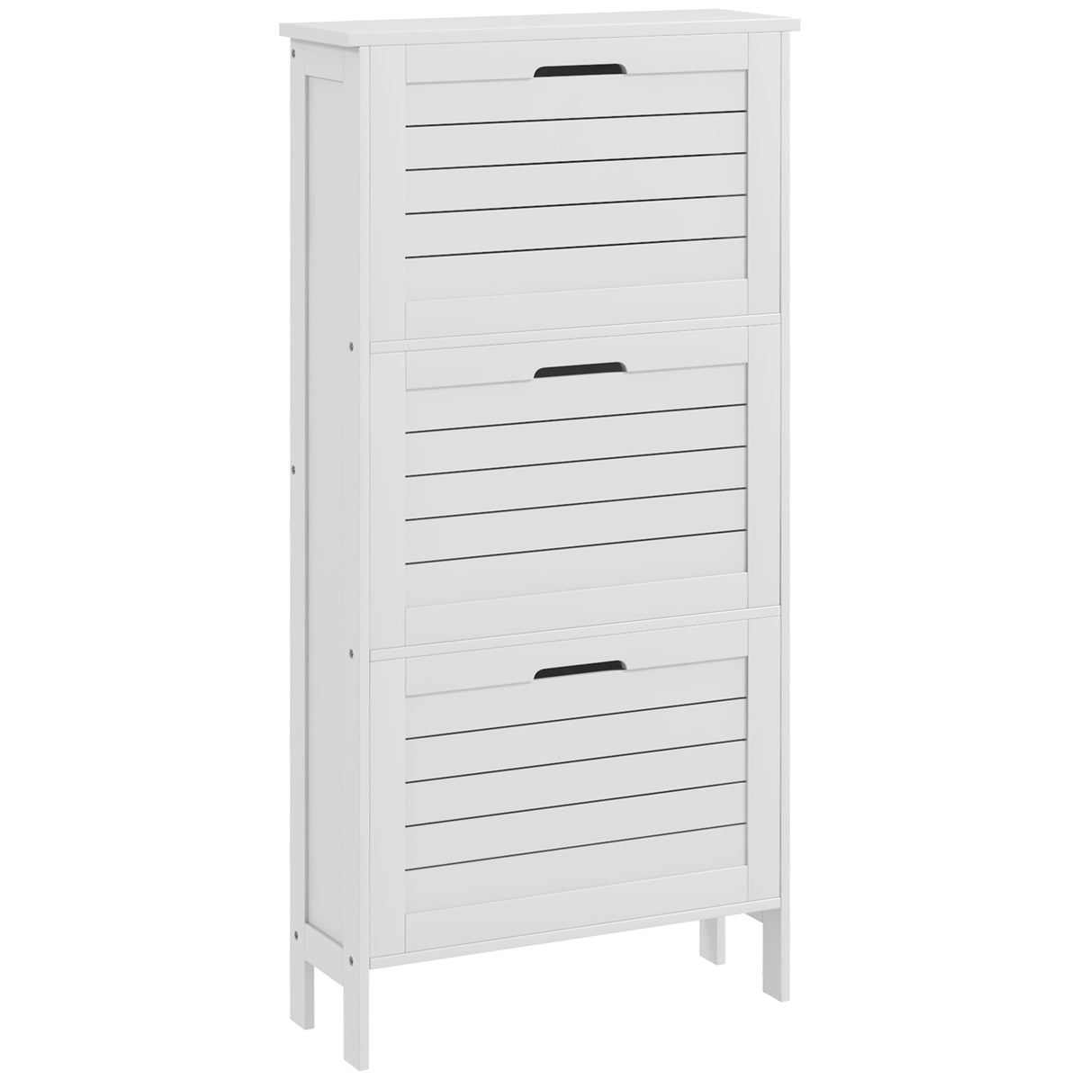 Meuble à Chaussures 6 Paires, Armoire à Chaussures Étroite Moderne, 3 Tiroirs Rabattables et Portes Persiennes, Blanc