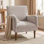 Fauteuil, 1-zitsbank met hoge rugleuning, armleuningen, brede zitting, poten van rubberwood, linnen stof, grijs