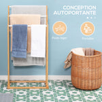 Porte-serviettes en bambou sur pieds avec 3 barres support pour serviette étagère de salle de bain - 48 x 25,8 x 94 cm